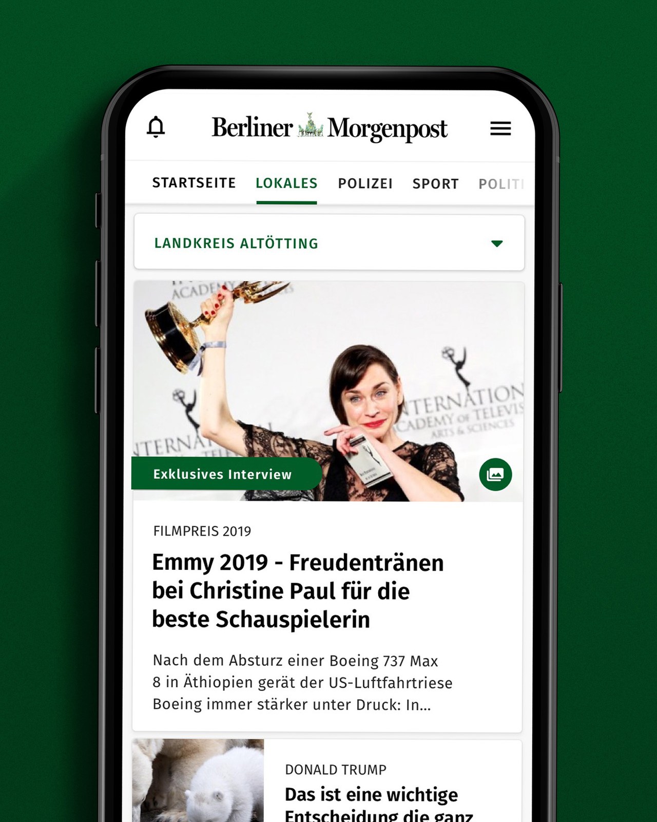 The Berliner Morgenpost app, showing the local news feed
